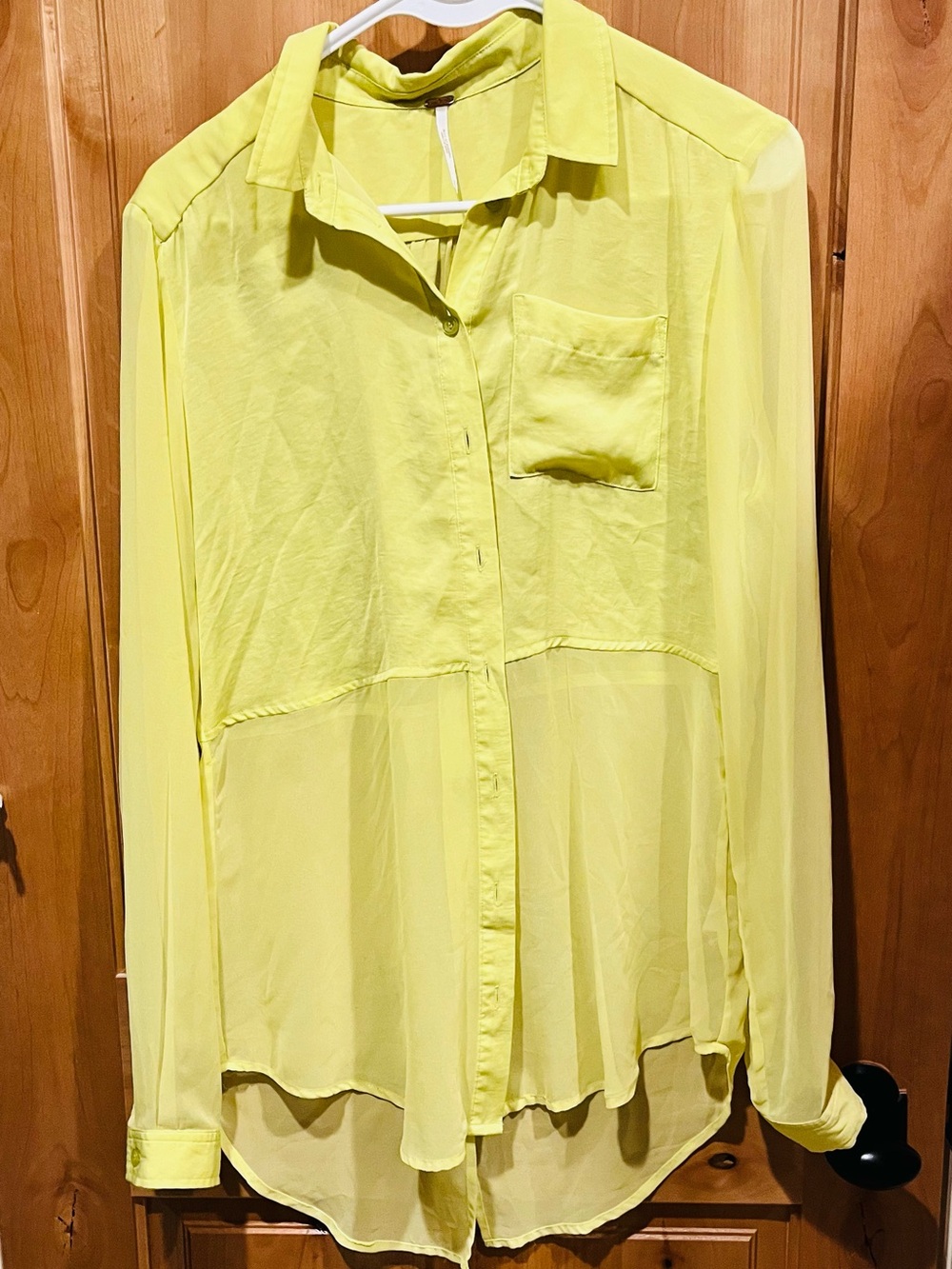 Free People Sheer Neon Yellow Button-Down Blouse